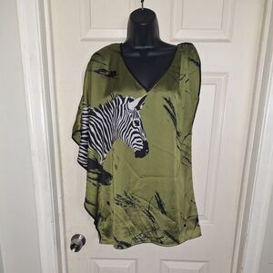 Bisou Bisou flowy zebra print blouse size large